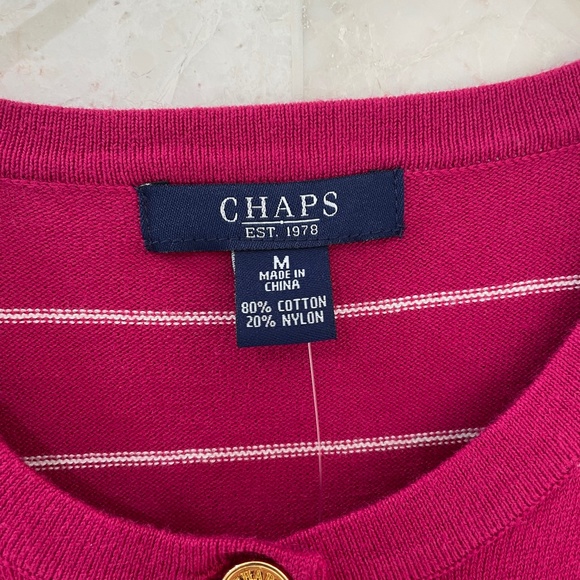 CHAPS {M} Top Mulberry White Striped NWT - Picture 3 of 8